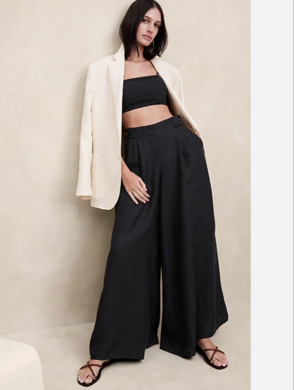 Banana Republic Lina Wide Leg High Waist Pants Black Br 10 Tall